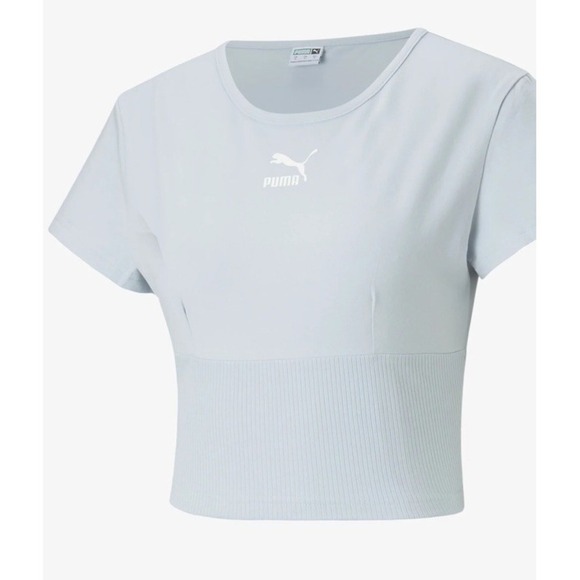 Puma Women's Classic Structured Crop Basic T-shirt Blue Size M - Picture 2 of 11